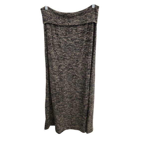 MSSP Womens Maxi Skirt Heathered Knit Fold Over Waist Band Black Gray Stretch - Picture 2 of 10